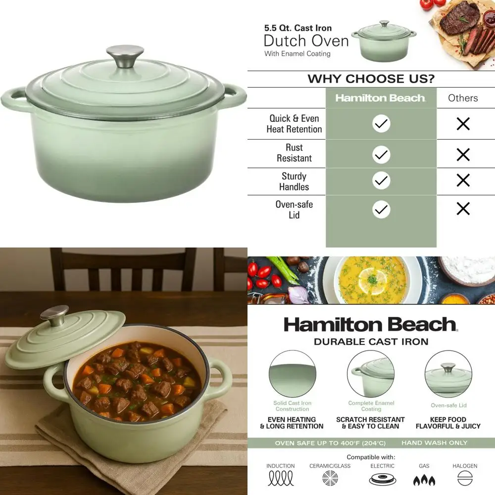 

Sage Green, 5,5 литра, эмалированная чугунная голландская духовка с крышкой