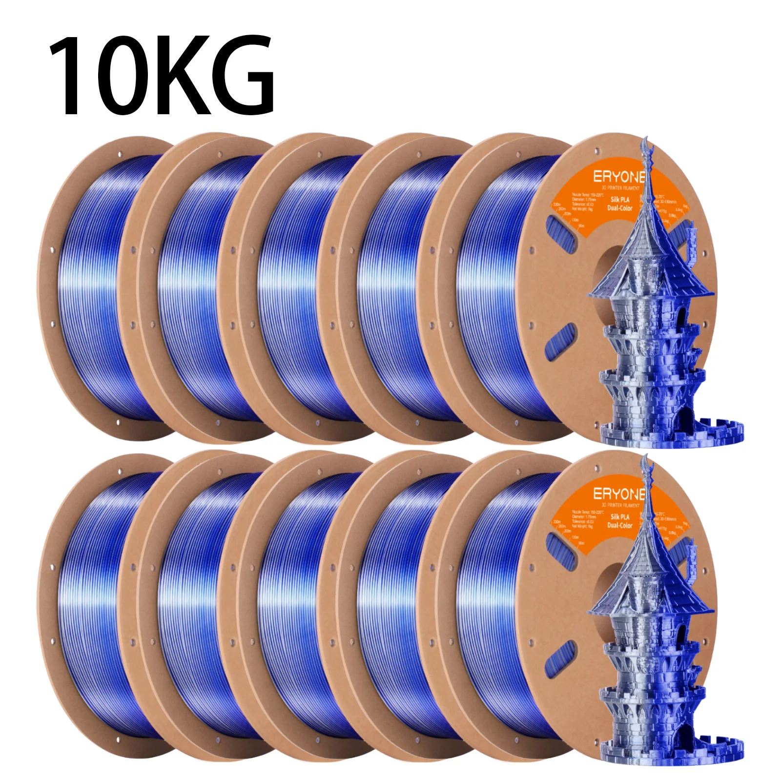 ERYONE 10KG PLA Dual Color Silk PLA Filament Compatibel met FDM 3D-printers 1KG 1,75mm ±0,03mm Perfecte spoelwikkeling 1kg spoel - afbeelding 1