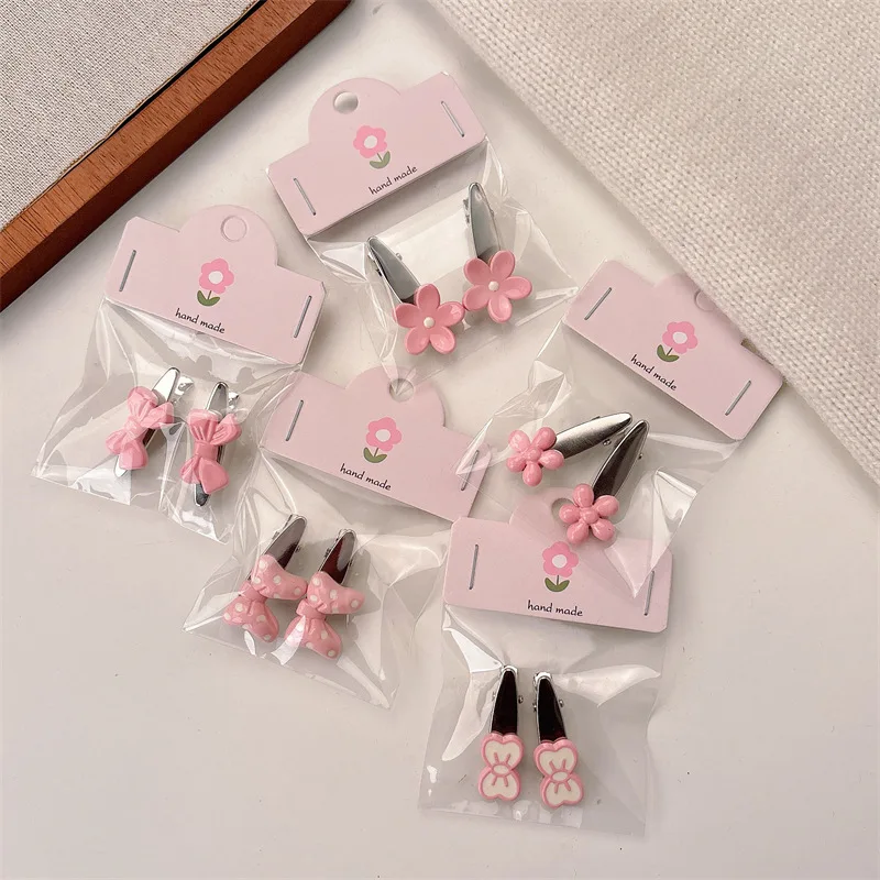 

Korean New Girl Pink Flower Clip Bow Edge Hairpin Sweet and Cute Broken Hair Bangs Hair Accessories