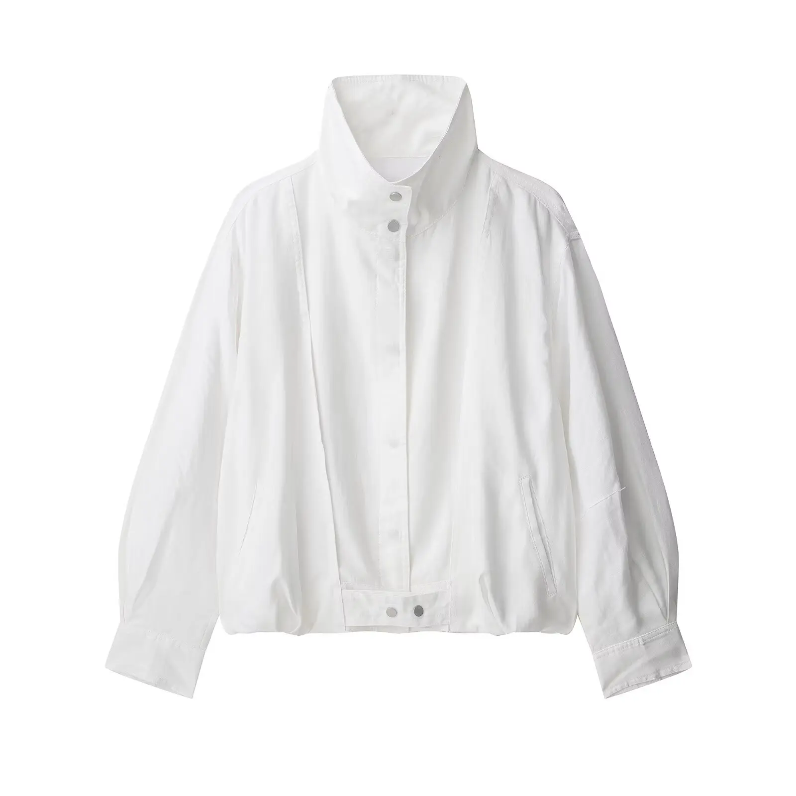 

MYST&ZA Womens Autumn New Style Casual Loose Fashion High Neck Long Sleeve Linen Bomber Jacket Coat