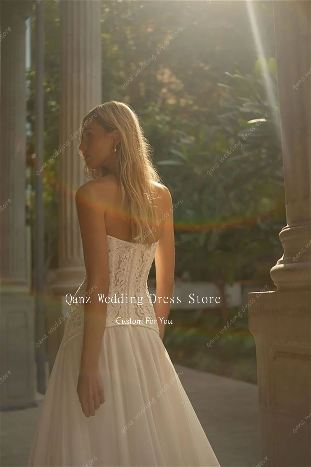 Qanz boêmio laço vestido de casamento marfim chiffon espartilho voltar vestidos de noiva 2 peças querida vestido de novia boda personalizado