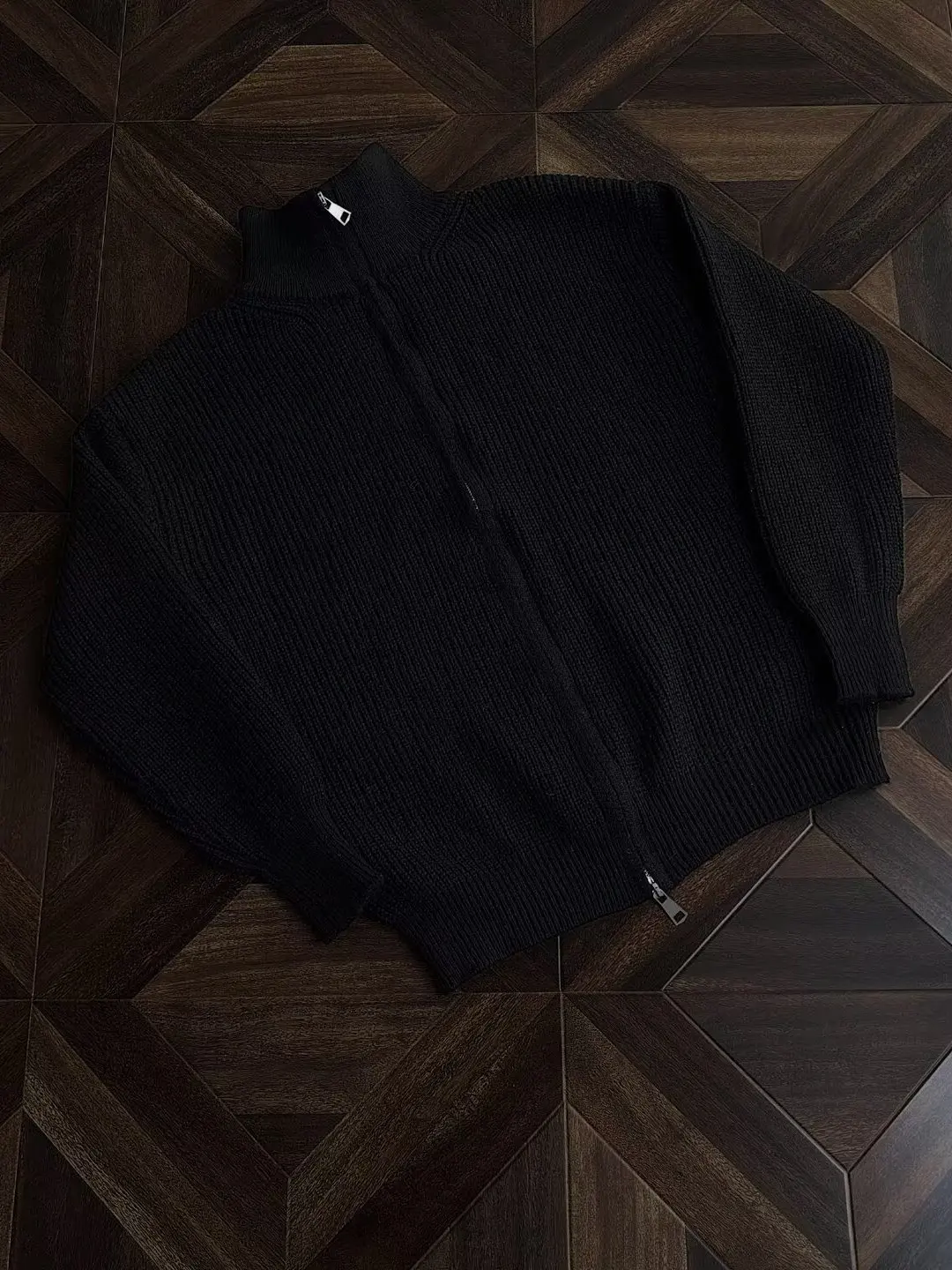 

Однотонный трикотажный кардиган на молнии с облегающим воротником-стойкой и высокой верхней одеждой, повседневный длинный свитер-пальто