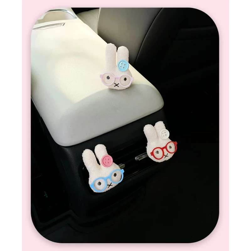 Cute Rabbit with Glasses Car Air Vent Fragrance Clip Aromatherapy Diffuser Auto Air Freshener AC Vent Ornament Interior Decorati view 3