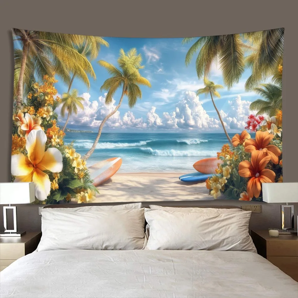 Vacation Beach Blue Sky White Cloud Tapestry Cave Sunrise Bedroom Living Room Decoration Fabric Wall Hanging Painting