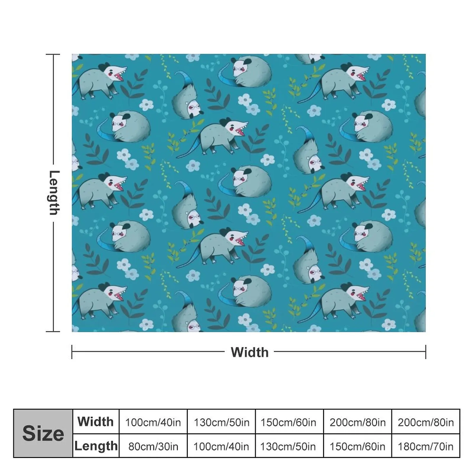 Possum - Cute Blue and Green Cartoon Animal Pattern Throw Blanket valentine gift ideas Flannel wednesday Bed covers Blankets