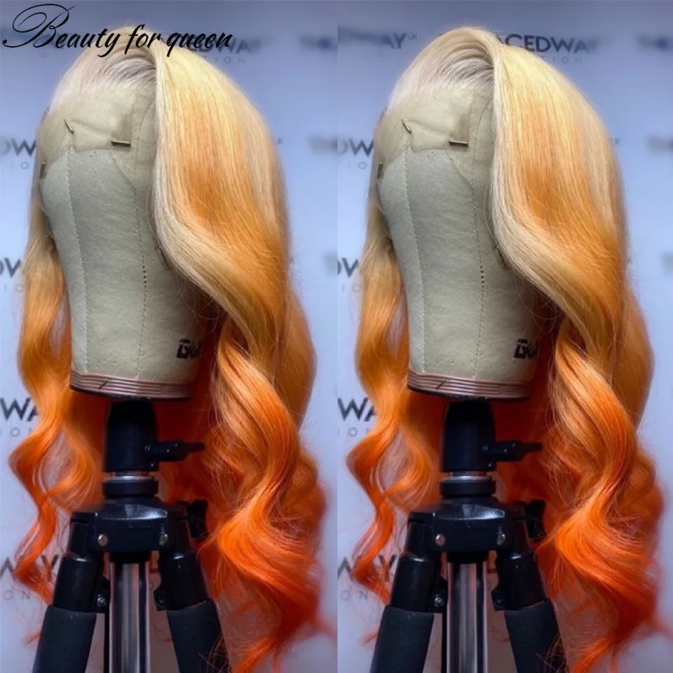 Ginger 613 Orange Body Wave Transparent Lace Front Wigs 180 Density Pre Plucked Brazilian Colored Human Hair Wig High Quality view 5