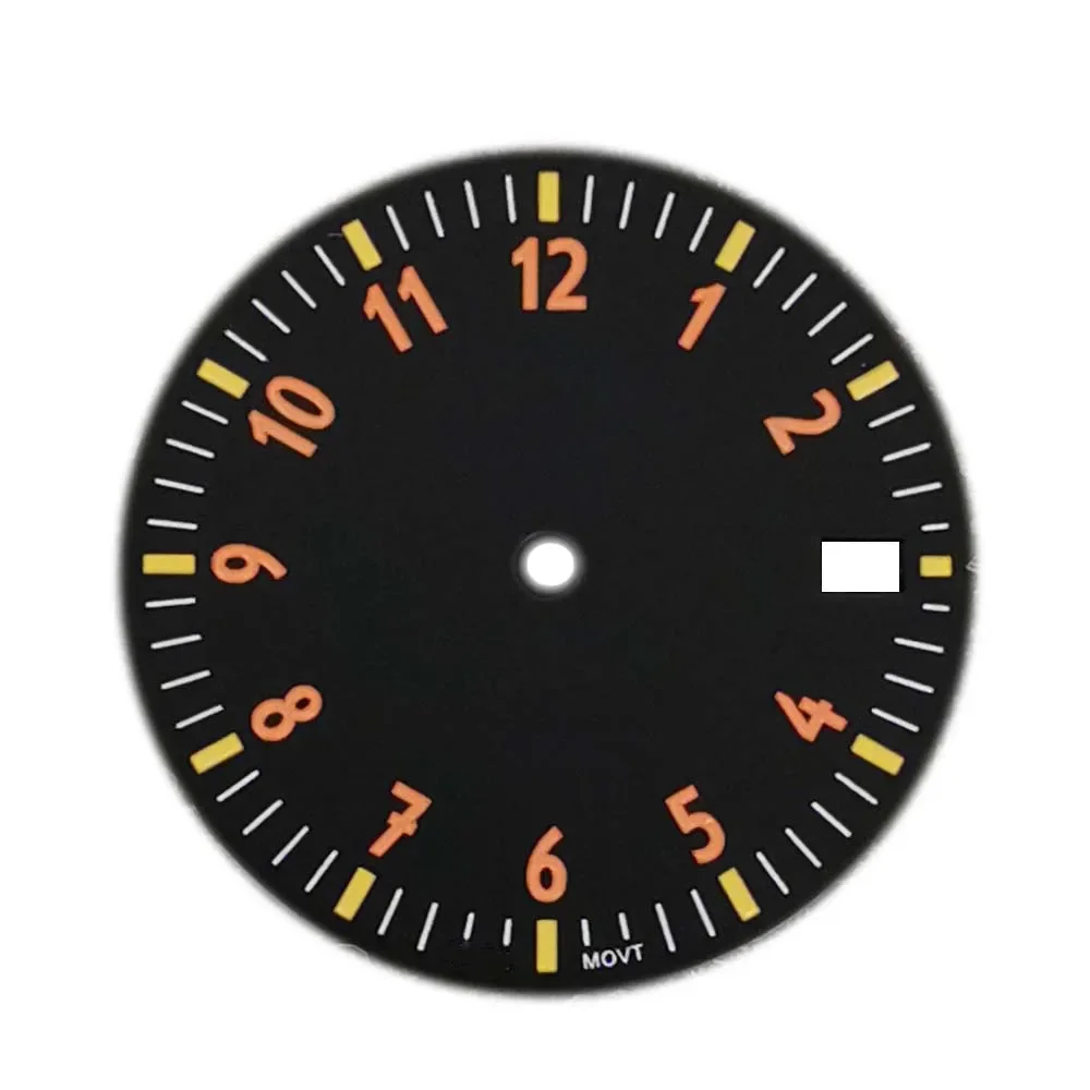 

28.5mm Watch Dial Green Luminous Black White/Orange Watch Face With/No Calendar Replacement Dial for NH35/NH36/4R/7S