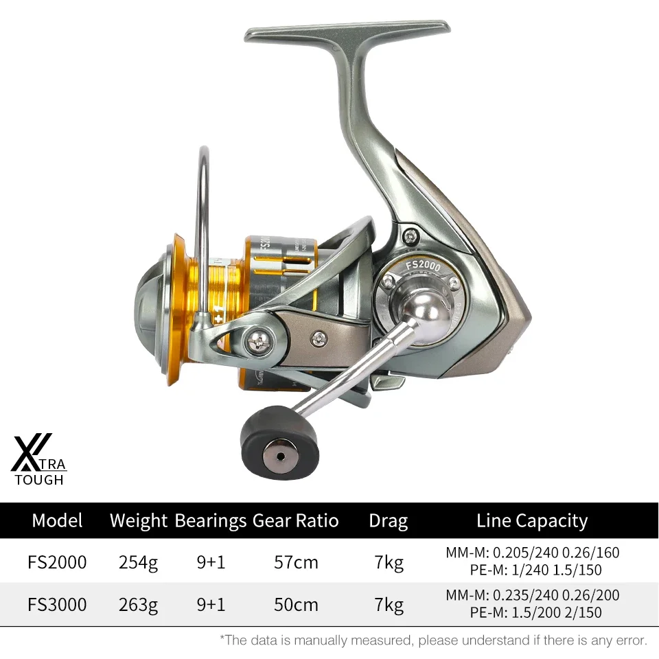 TSURINOYA Long Casting Spinning Reel FS 2000 3000 5.2:1 7kg Drag Power Univesal Freshwater Pike Bass Fishing Reel Pesca Wheel