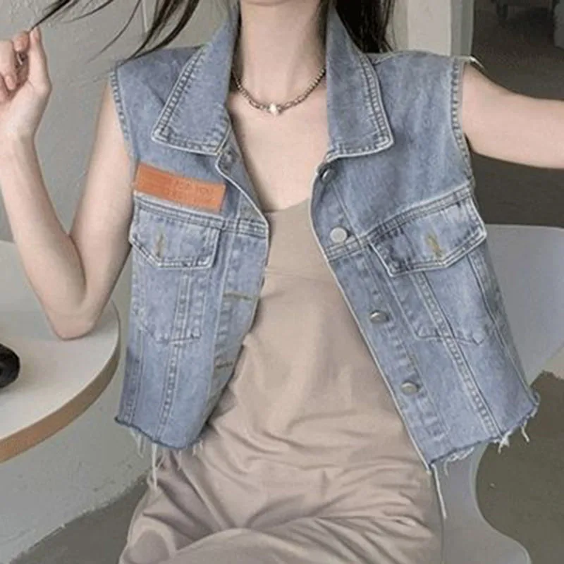 

Short label denim vest women's 2024 new spice girls take a stylish, casual and elegant vest outside. vest for women