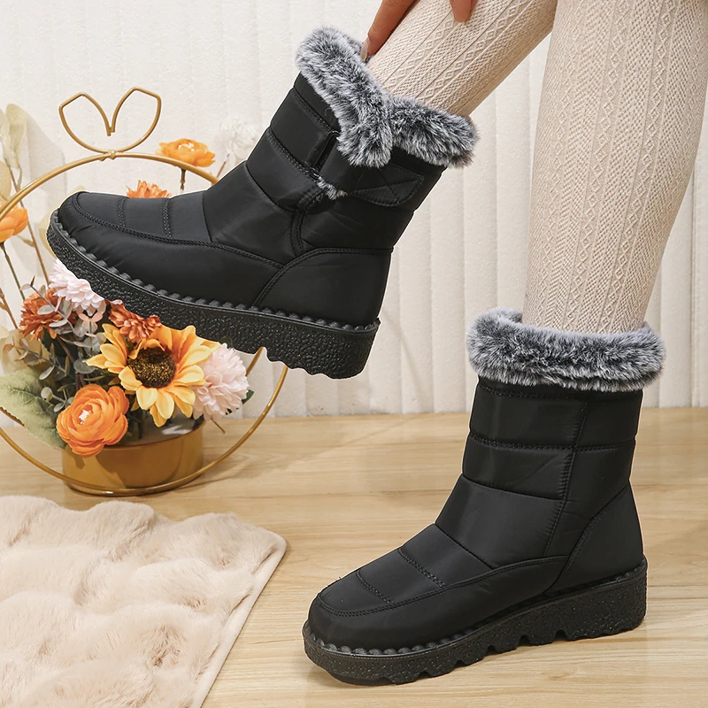 2024 stivali da neve impermeabili per donna scarpe invernali stivaletti in peluche in pelliccia sintetica donna Plus Size Botas in cotone caldo