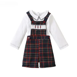 2024 New Kids Handmade Embroidery Jumpsuit and White Shirt Spanish Boutique Romper Sets 2 Pieces For Baby Girls Spring Summer