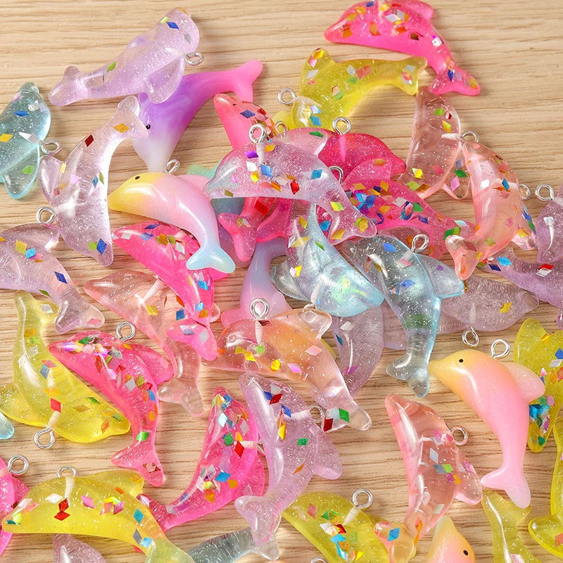 Tusember 10 Stück niedliche Meerestiere, bunte Delfin-Anhänger aus Kunstharz für DIY-Ohrringe, Armbänder, Schlüsselanhänger, Schmuckzubehör – Detail 2