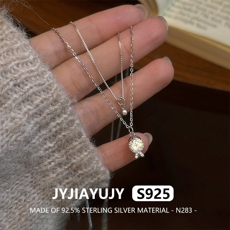 

JYJIAYUJY 100% Whole Original Sterling Silver S925 Double-Layer Necklace Fish-shaped Inlaid Zirconia Fashion Woman Jewelry N283