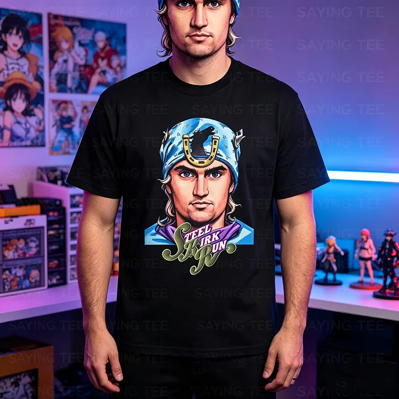 Anime Jojo 7 Steel Ball Run Charlie Kirk & Gyro Zeppeli Grafik-Baumwoll-Unisex-T-Shirt 2026 Sommer Neues Y2k Kurzarm-T-Shirt – Detail 3