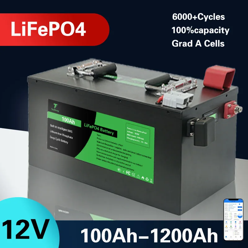 12V 100Ah 200Ah 300Ah 400Ah 600Ah 800Ah 1000Ah 1200Ah Rechargeable Lifepo4 Battery for Off-Grid UPS Solar System Inverter RV
