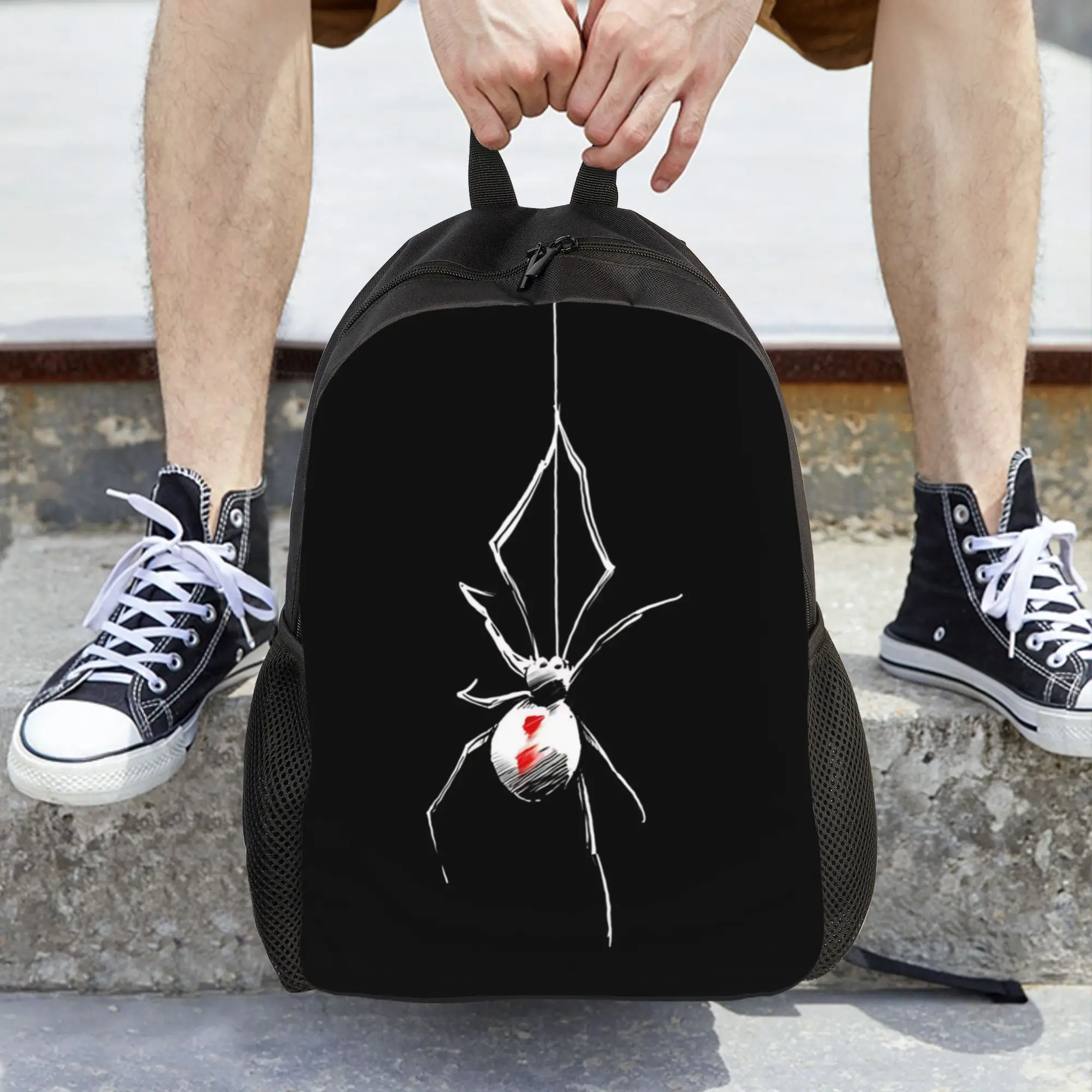 Fashion Halloween Print Single Black Spider Minimal Art Print backpack  mochila High Street Campus Sturdy Shoulder Rucksack