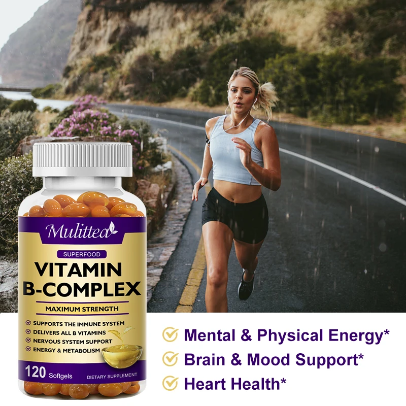 Mulittea 3X Complex Vitamin B  Supplements (B12 B2 B6） for Relieve Stress Improve Immunity System Energy Support