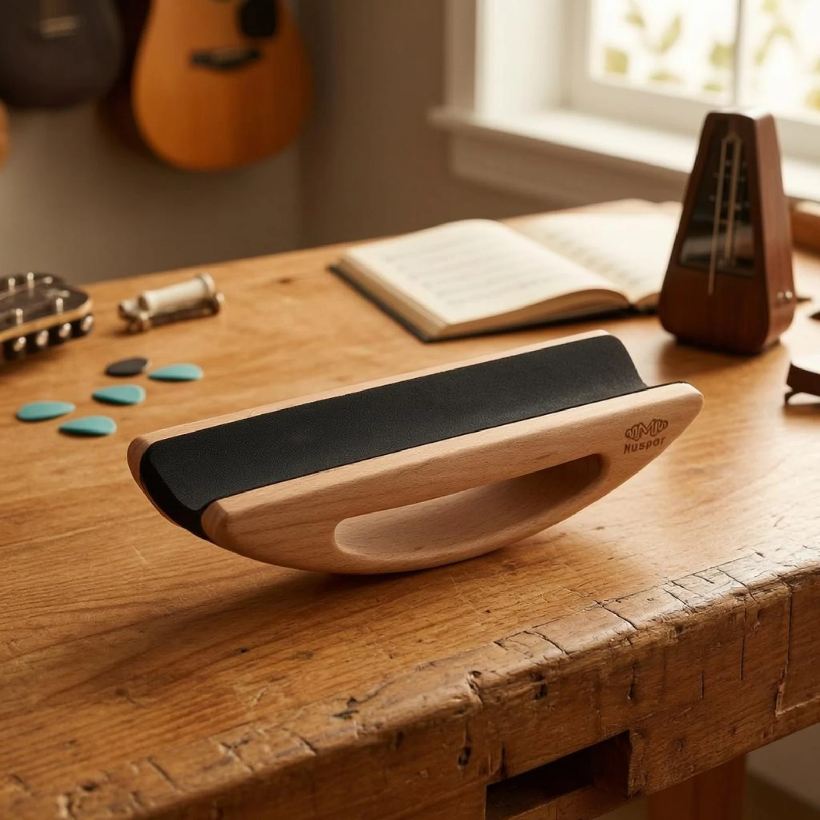 

Guitar Neck Cradle Beech Wood Guitar Neck Rest String Instrument Accessory Soft Black Curved Hollow for Repair, Inspection