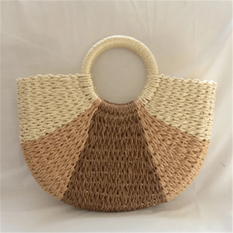 

New Style Straw Bag Color Matching Handmade Woven Handbag fashion casual Women Bag