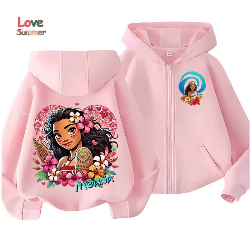 Moana 2 رقيقة كنزة صوف هوديس فتاة أنيمي فيلم شخصية البلوز الشتاء الأطفال ملابس سميكة هدية 4-14Yrs