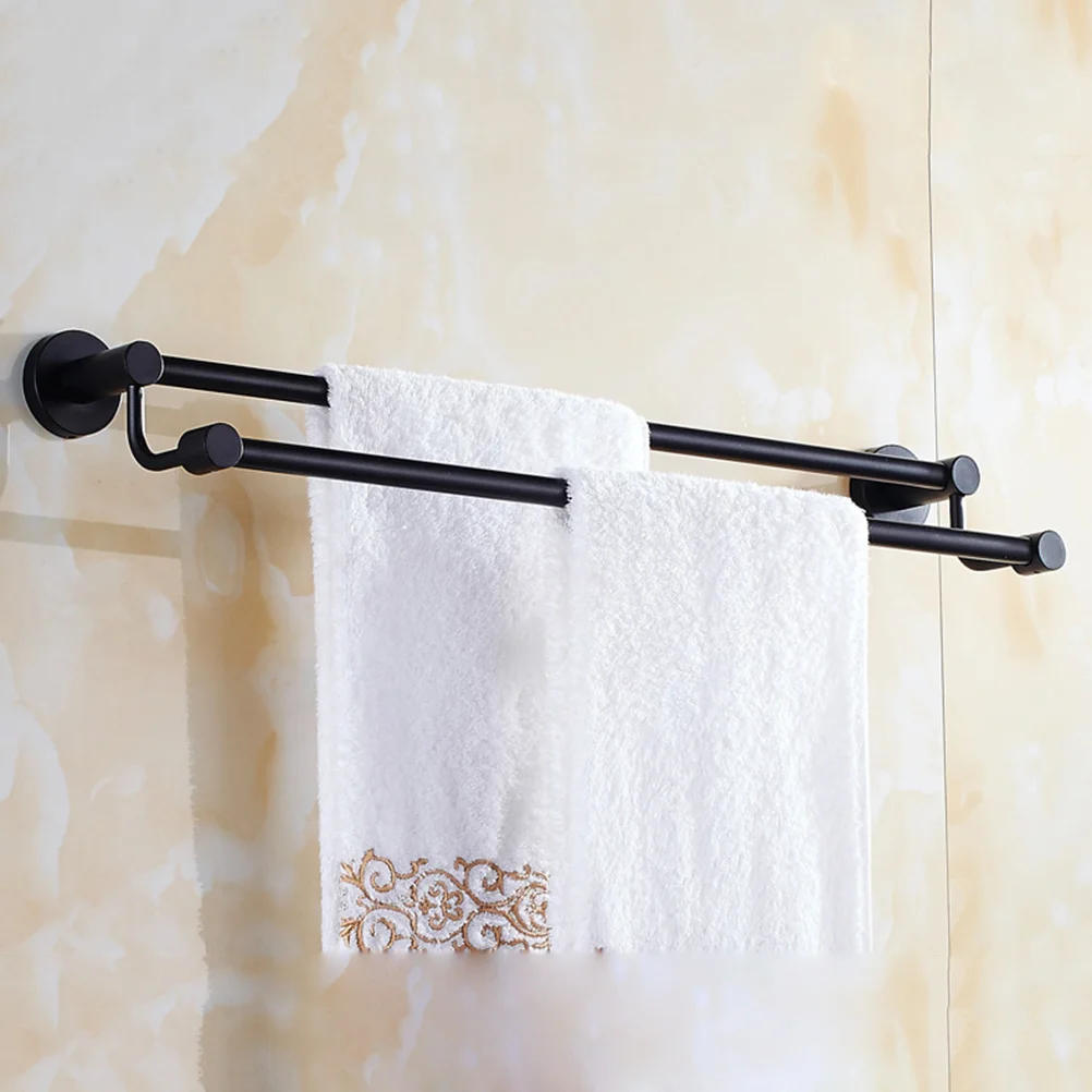 

Double Towel Bar Black Stainless Steel Wall Mounted Bathroom Kitchen Towel Rack Single Piece Easy Install Kitchen Dish Rack