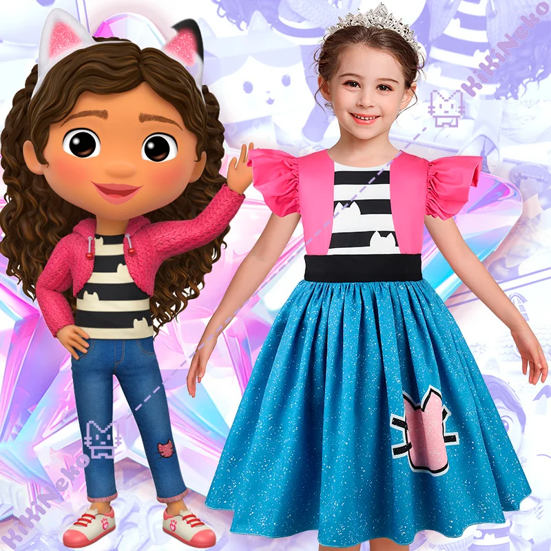 Filme gabby cosplay traje gabby vestido roupa dos desenhos animados gabs casa gabby gabby 80cm-130cm para mulheres festa de halloween adereços comicon