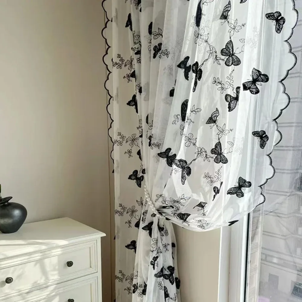Design Relief Black Butterfly Gauze Curtain Retro Style Romantic Curtains for Living Room Bedroom Dining Customiz