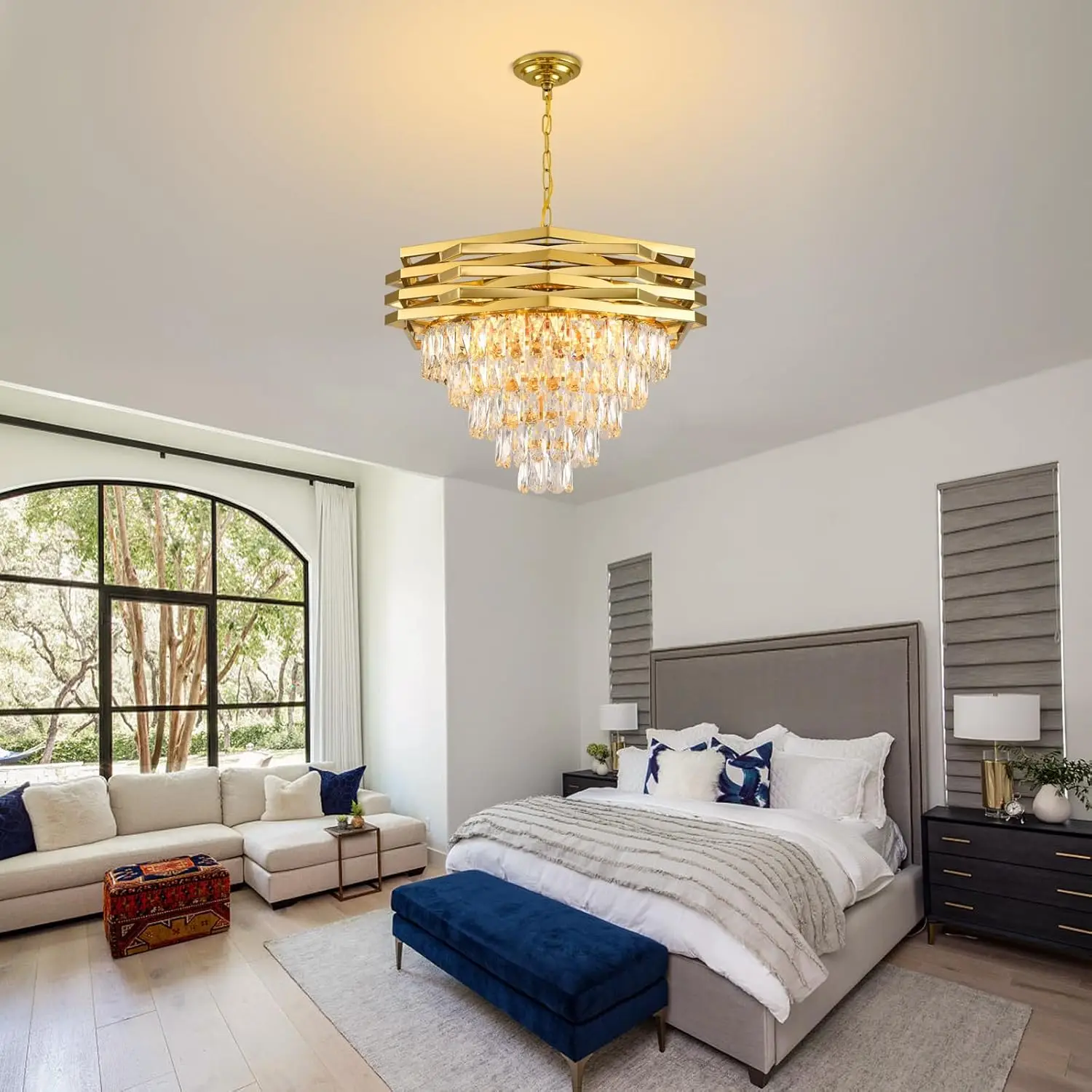 أسود كريستال الثريا 5-Tier غرفة الطعام الثريا تركيبات إضاءة قطرة المطر الحديثة مُثبتة في السقف تركيب المصابيح للعيش R