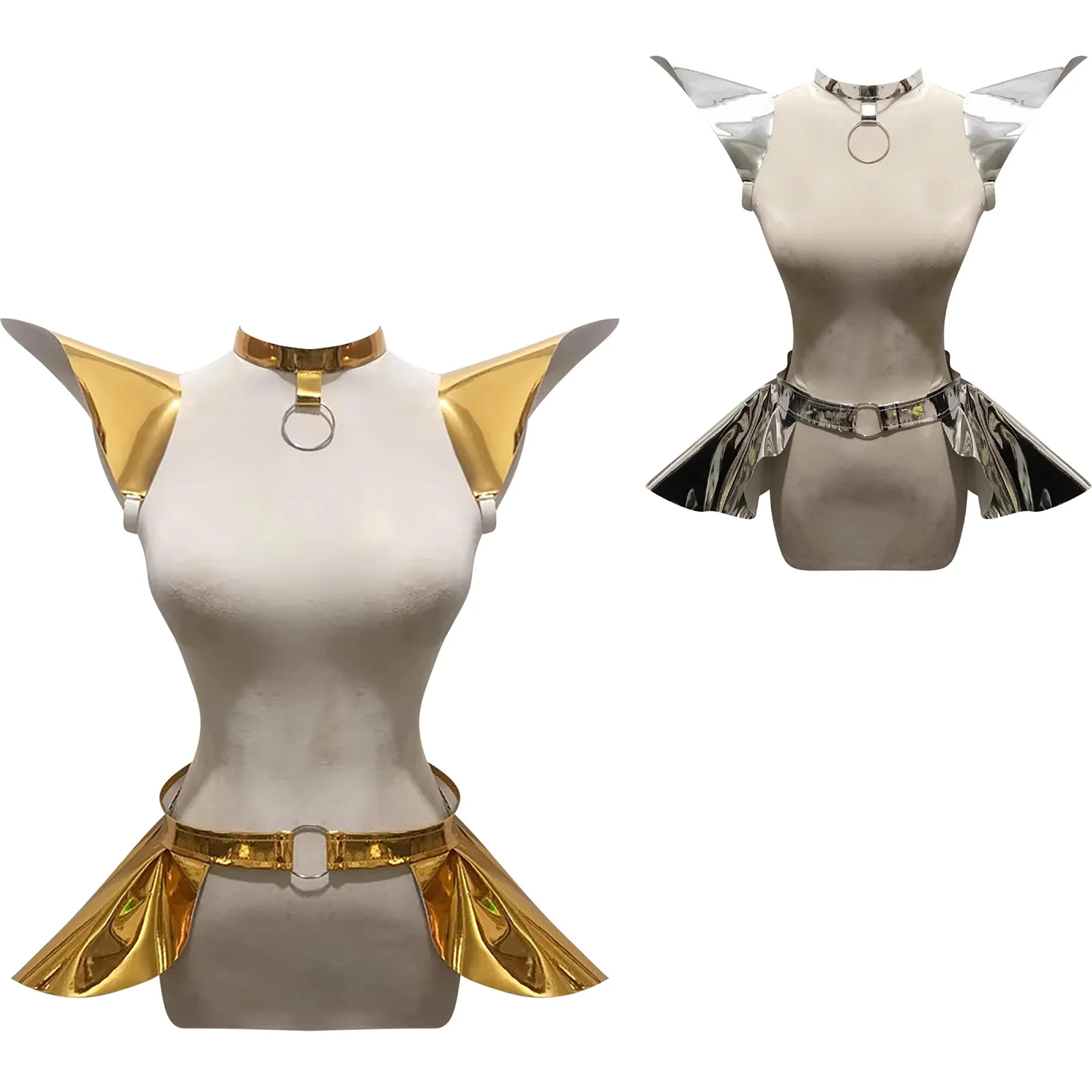 

Unisex Laser Dazzling Neck Ring Shoulder Wings Restraint Harness Belt Set Masquerade Party Props Pu Leather Cosplay Accessory