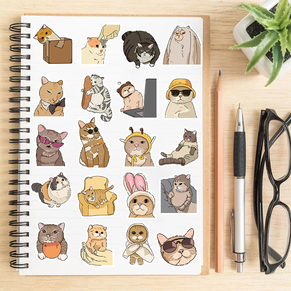 50/100 pçs expressão de gato adesivos dos desenhos animados estética criativo engraçado portátil bagagem café bicicleta graffiti adesivos à prova dwaterproof água ﻿