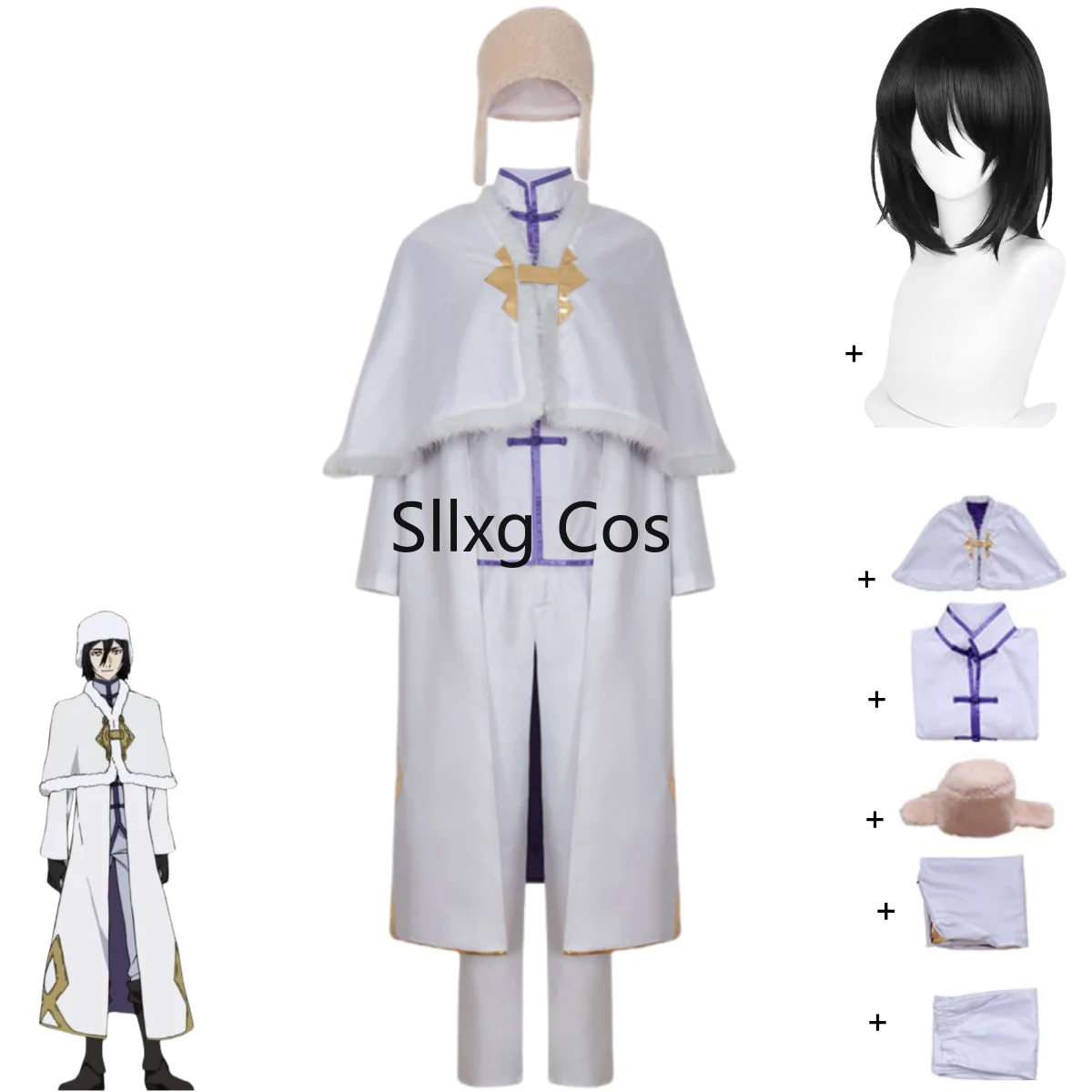 Anime Bungo Stray Dogs Fyodor D Cosplay Costume Mikhailovich Dostoevsky White Cloak Shawl Uniform Wig Man Carnival Party Suit