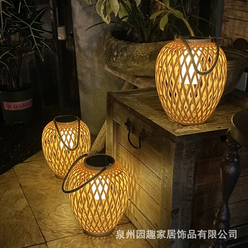 Imagem -05 - Lustre de Bambu para Decoração de Pátio Lustre de Bambu Lanterna de Rattan de Bambu Pátio e Varanda Exterior Luzes Solares Atmosfera Criativa