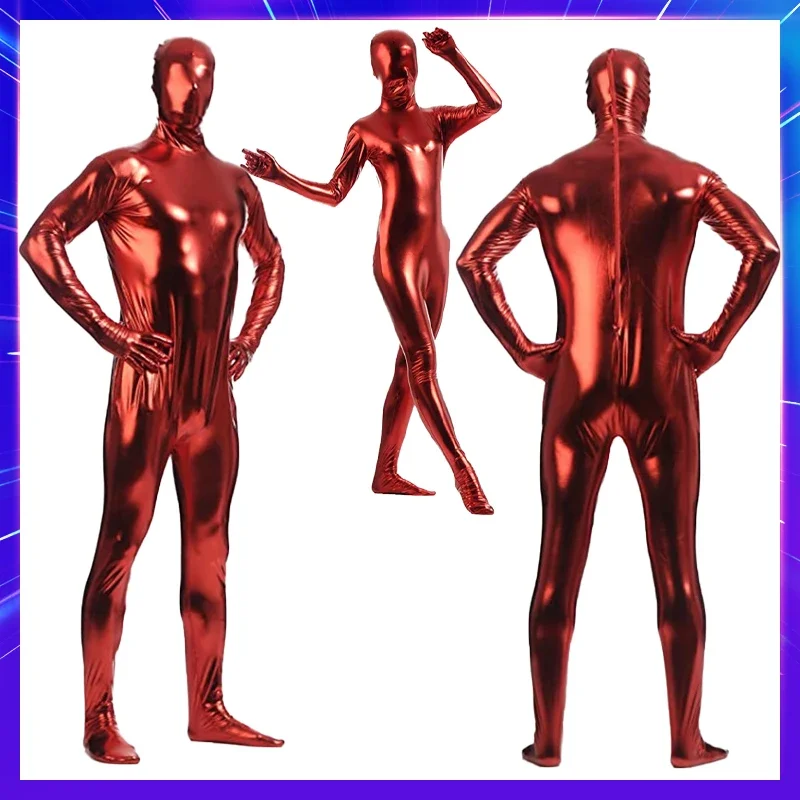 2025 NewMen's Metallic Shiny Zentai Full Bodysuit Sexy Unisex Catsuit Costume Skin Tight Jumpsuit Halloween Party Dancewear F AA