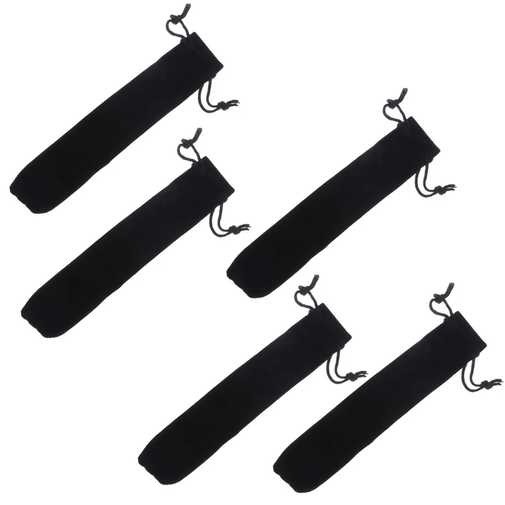 

5pcs Velvet Pencil Case Black Single Holder Drawstring Pouch School Supplies Stationery Flannelette Pen Gift Bag