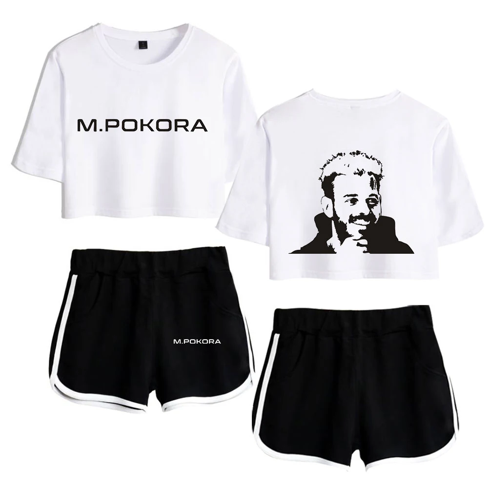 Fashion Creative M. Pokora Matt Pokora Print Two Piece Set Women Sexy Shorts+lovely T-shirt Cute Dew navel Sport Girl suits