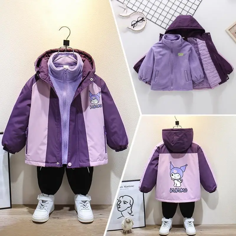 

Куртка-ветровка Sanrio Hello Kitty для девочек, утепленная, для детей старшего возраста, осень 2025, новая модная утолщенная куртка с капюшоном