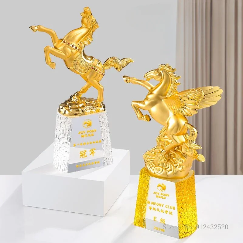 Customized Metal Horse Crystal Trophy, Ride Horseback Competition, Employee Souvenir, Home Decorations, Creative Medal Gift, 1Pc