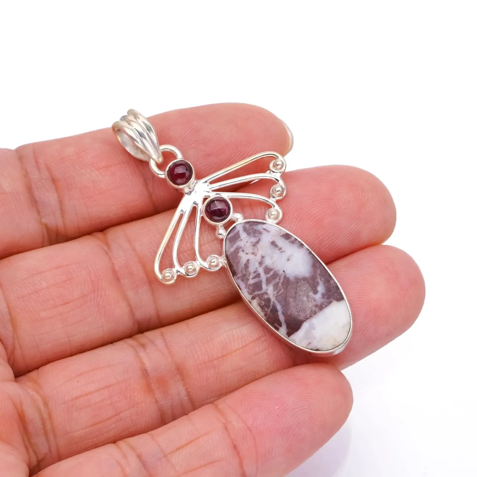 

StarGems® Natural Cobra Jasper and Amethyst Handmade 925 Sterling Silver Pendant 2" S0677