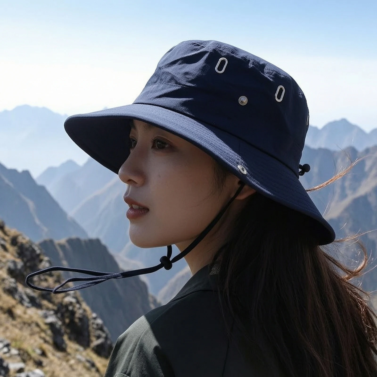 Wide-Brim Sun Hat Breathable Sun Hat with Chin Strap Foldable Long-Lasting for Hikers, Hiking, Fishing