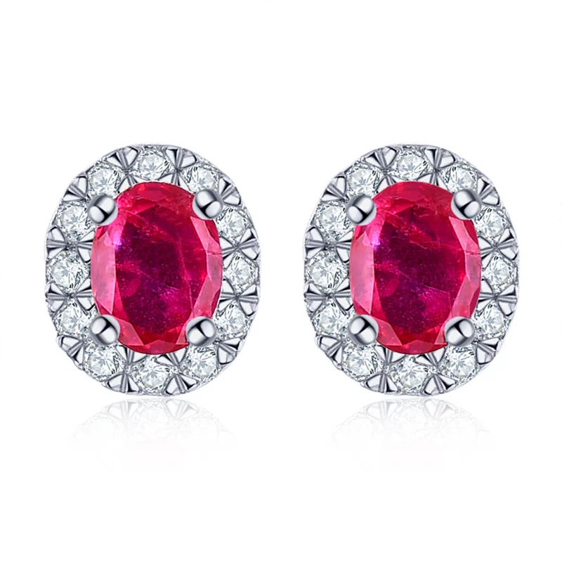 

Natural Ruby Gemstone Sterling Silver Stud Earrings 0.5 Carats Genuine Precious Stone Women Romantic Elegant S925 Jewelrys