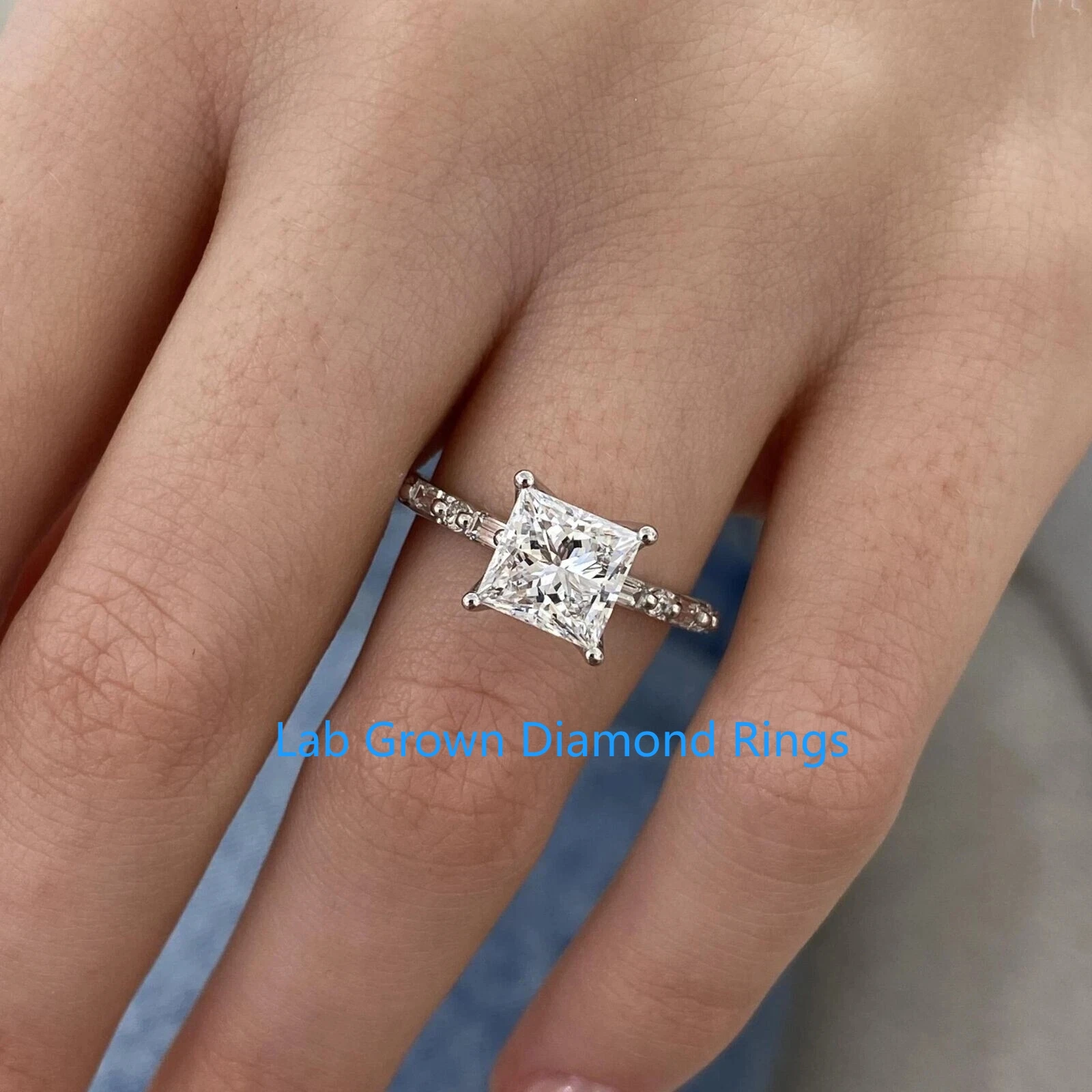 

Сертификат IGI CVD HPHT Princess Lab Grown Diamond Proposal Ring для Lady Platinum 950 2Ct Основный камень DEF VS-VVS Набор зубцов