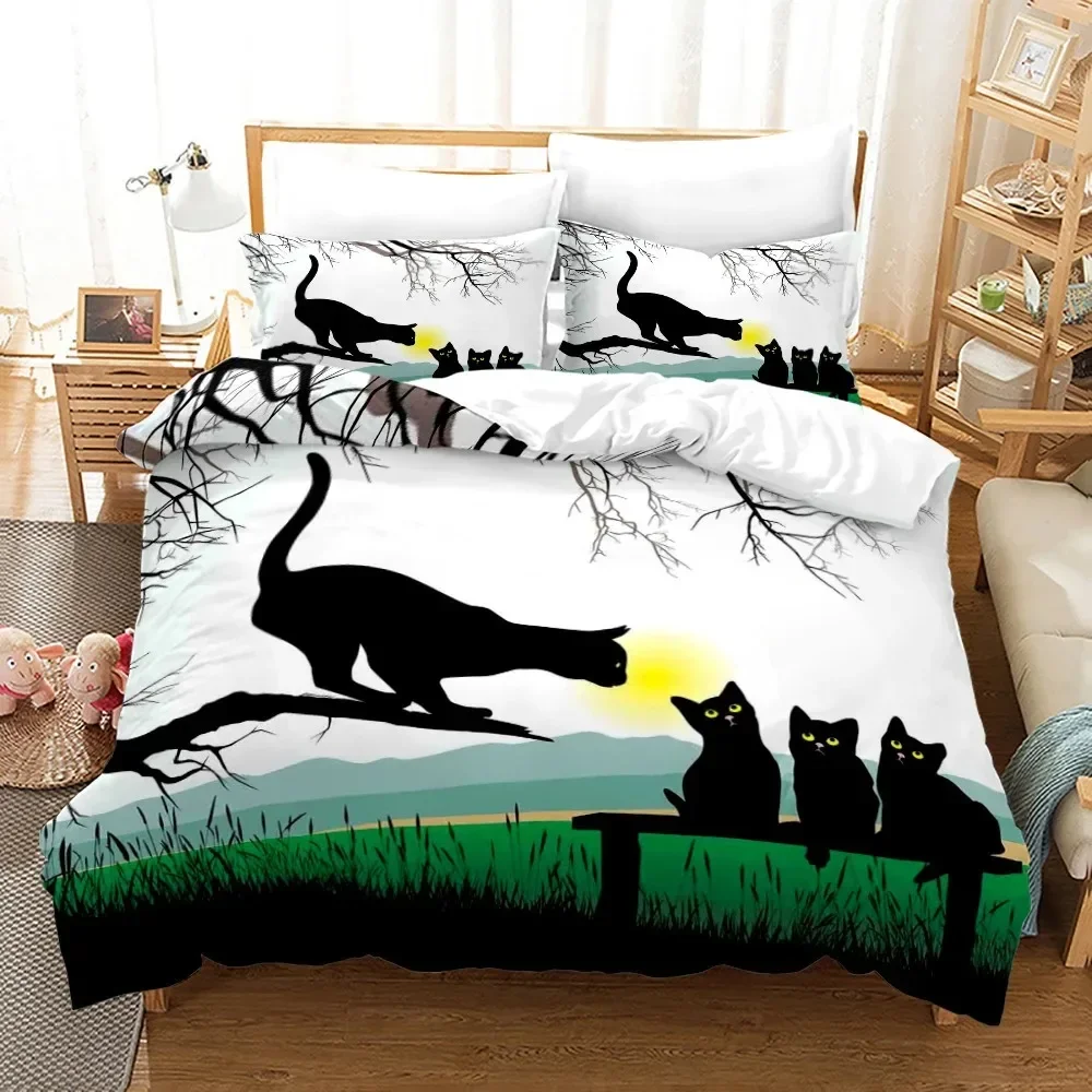 Cat Lovely Animal Comfortable Duvet Quilt Cover Pillowcase Bedding Set Children Bedroom Decoration Home Textile