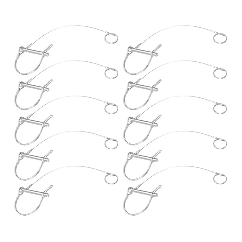 Silver Trailer Coupler Pin 5/16-Inch Diameter X 2-3/4-Inch Long Trailer Pins With Plastic Coating Tether 10Pc 11-1/2Inch Length