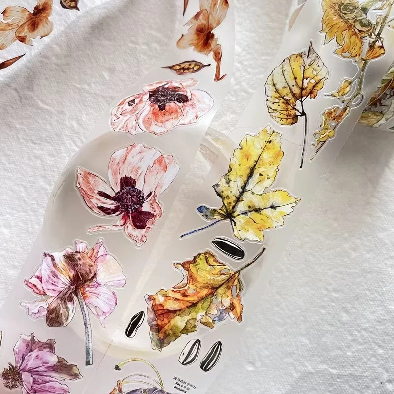 Vintage Colorful Leaves Flowers Washi PET Tape for Card Making Planner DIY Scrapbooking Plan Decorative Sticker