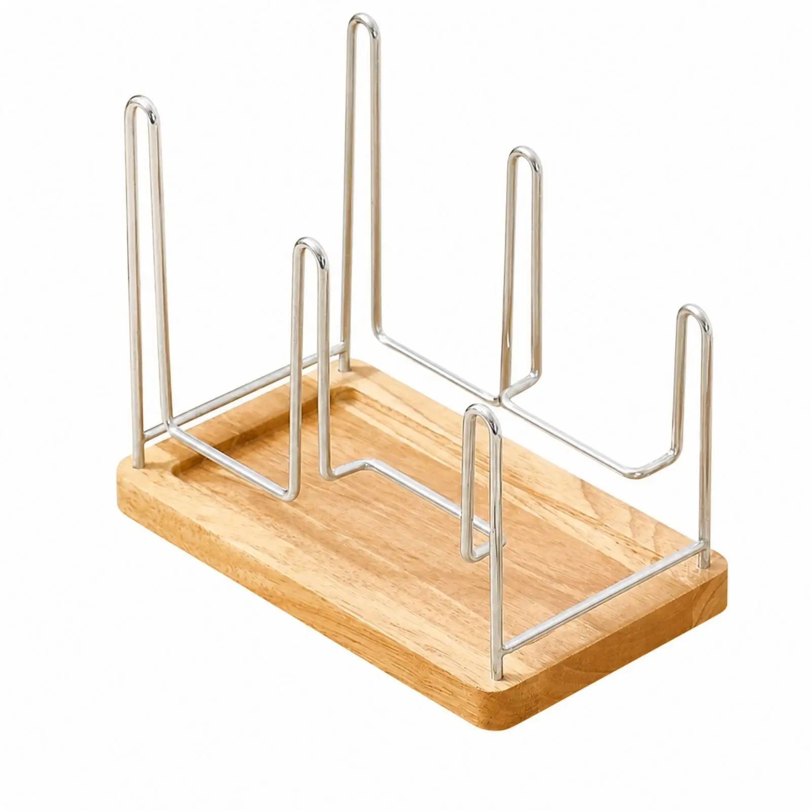 Kitchen Counter Dish Rack Organizer Wood Steel Construction Trapezoid Bowl Drying Stand for Small Apartment Storage