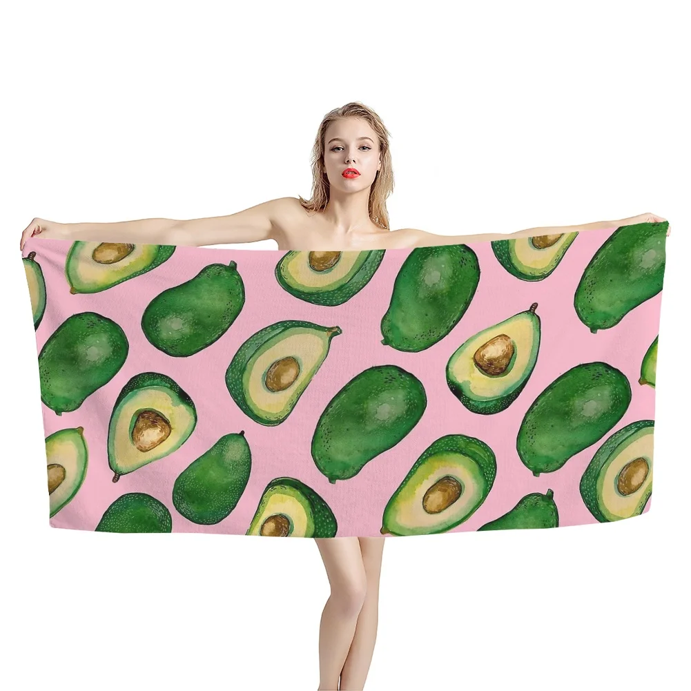 Microfiber Beach Towel Avocado Fruits Pattern Printing Sand Free Quick Dry Absorbent Swimming Towel Travel Camping Picnic Women