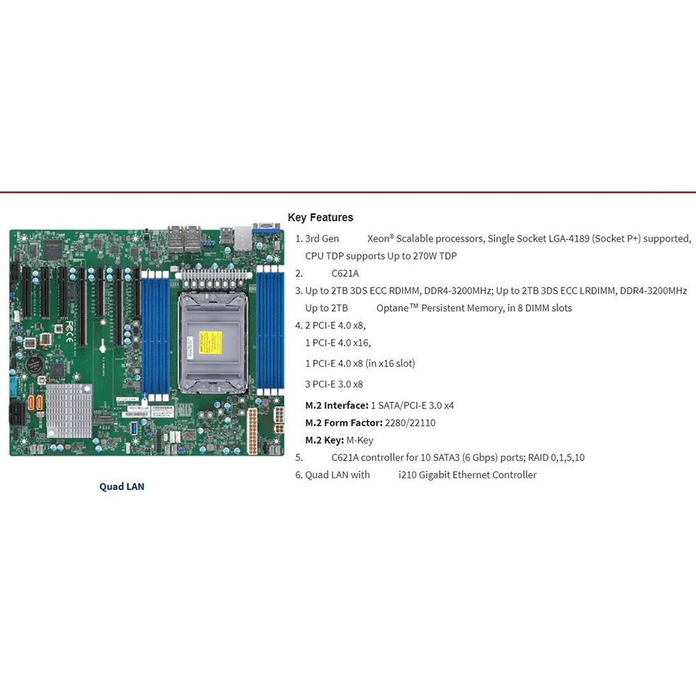 LGA-4189 ATX لـ Supermicro C621A 10XSATA 3 DDR4-3200MHz اللوحة الأم للخادم X12SPL-LN4F