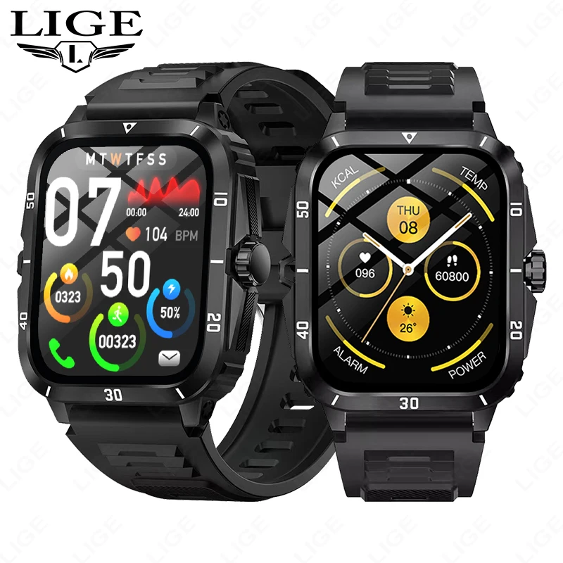 

LIGE Sports Smart Watch 2.01 inch Outdoor Smartwatch Men Bluetooth Call Voice Assistant Smart Clock Waterproof Fitness Watches