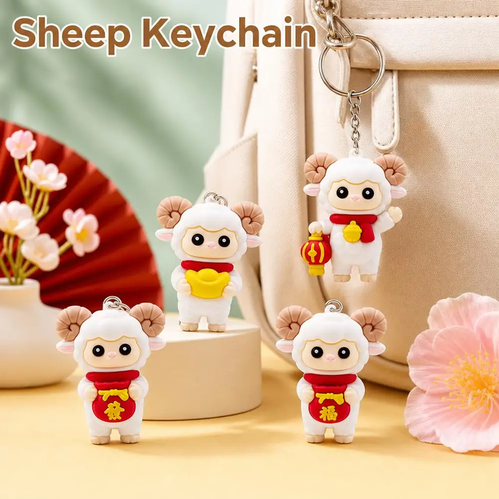 2027 Year Of Goat Zodiac Keychain Cute Sheep Bag Charm Cartoon Lamb PVC Pendant Lucky Fortune Key Ring New Year Holiday Gifts