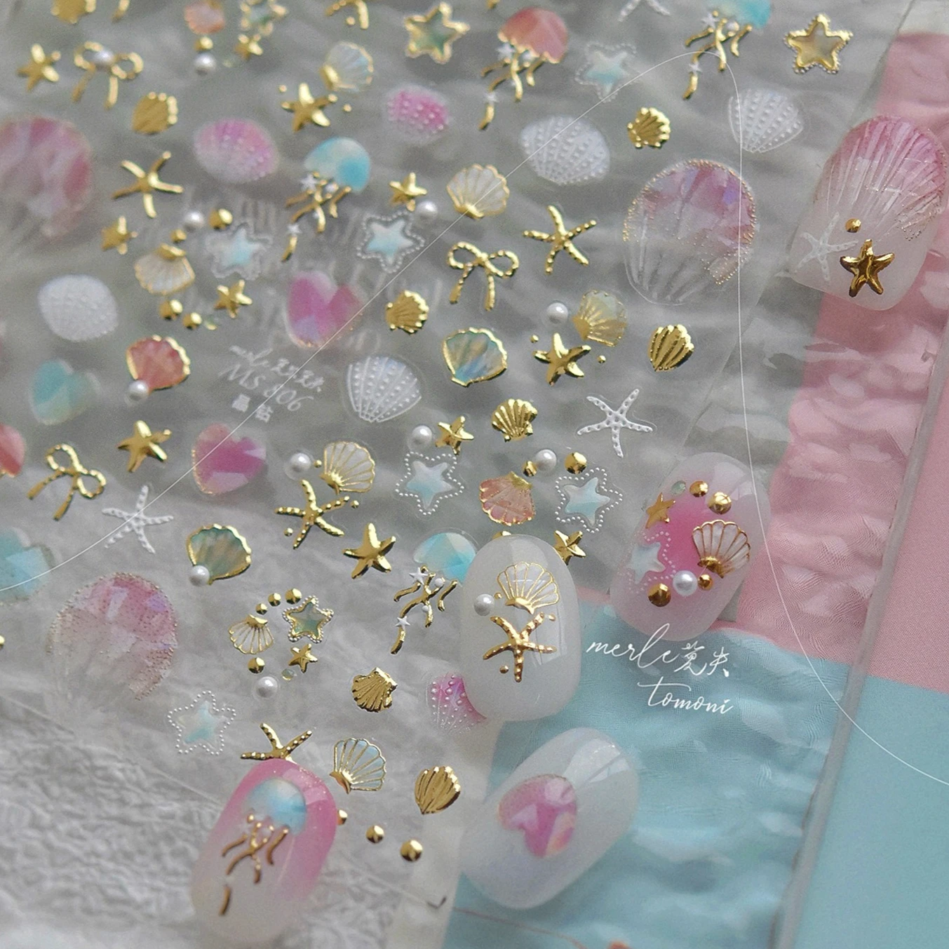 Dizzying Shell Coral Dolphin ปลาดาวหัวใจแมงกะพรุนน้ํา Bubbles Ocean กาวตกแต่งเล็บสติ๊กเกอร์เล็บ Decals